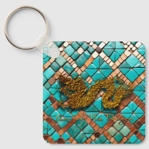 Porte-clés Golden Chinese Dragon Nouvel An Monogramme SqK