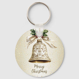 Porte-clés Golden Christmas Bell Shiny Stars Green Feuilles