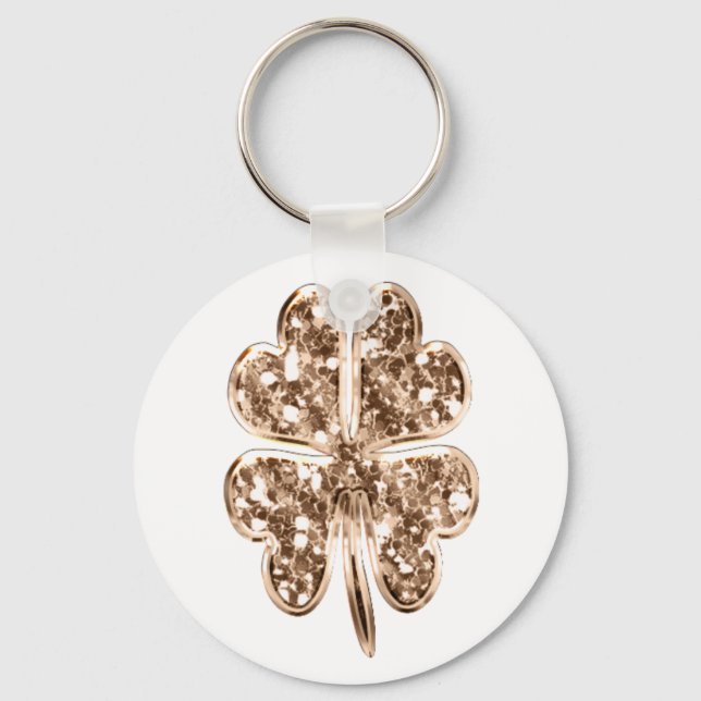 Porte-clés Golden Four Leaf Clover Faux Or Bonne chance (Recto)