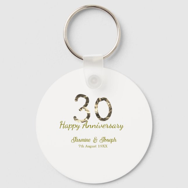 Porte-clés Golden Metallic 30th Happy anniversary add name (Recto)