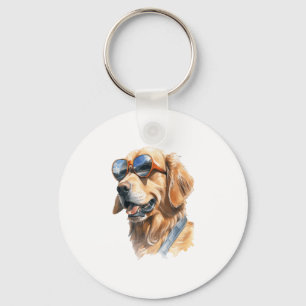 Porte-clés Golden Retriever avec lunettes de soleil