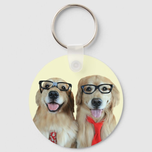 Porte-clés Golden Retriever avec lunettes Nerd (Recto)
