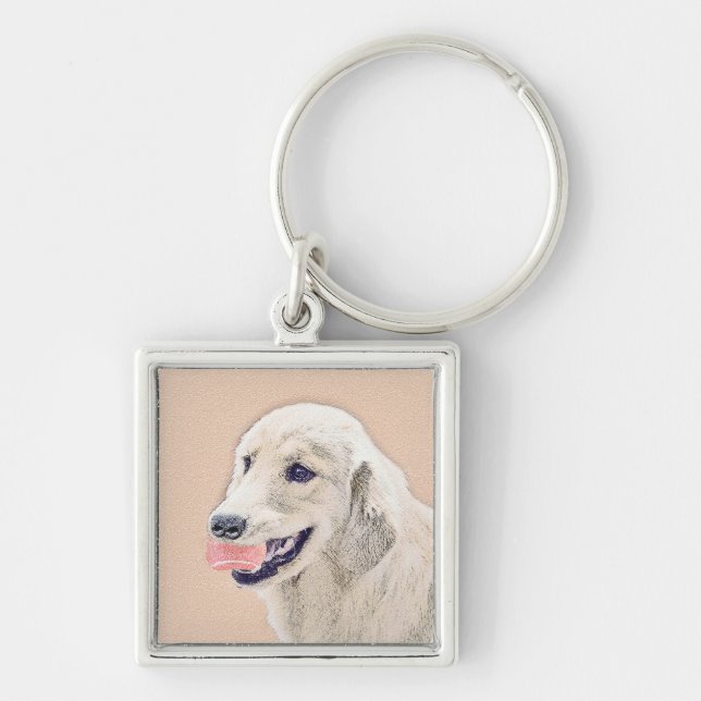 Porte-clés Golden Retriever avec Tennis Ball Peinture Chien A (Devant)