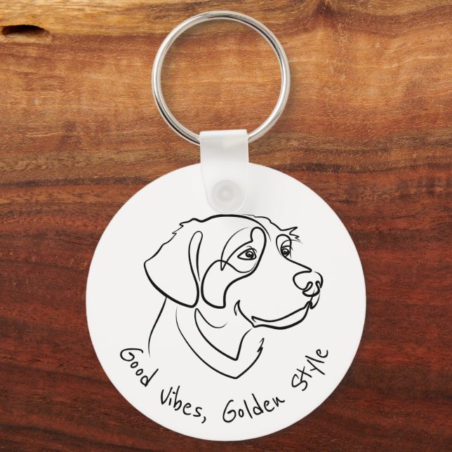 Porte-clés Golden Retriever - Bonne Vibration, Style Doré (Recto)
