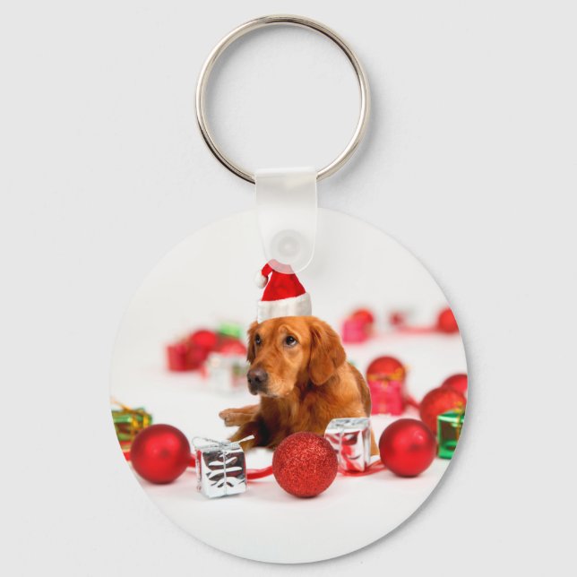 Porte-clés Golden Retriever Chien W Red Santa Chapel Noël (Recto)