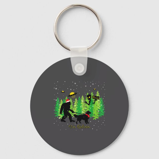 Porte-clés Golden Retriever Funny Bigfoot Christmas Alien Ufo (Recto)
