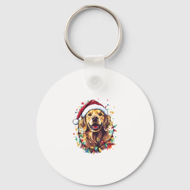 Porte-clés Golden Retriever Funny dog Christmas Santa Hat lig (Recto)