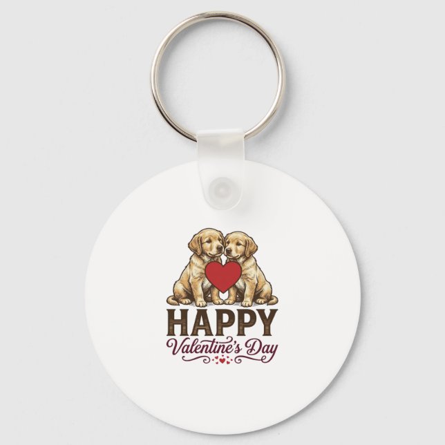 Porte-clés Golden Retriever Joyeuse Saint-Valentin (Recto)