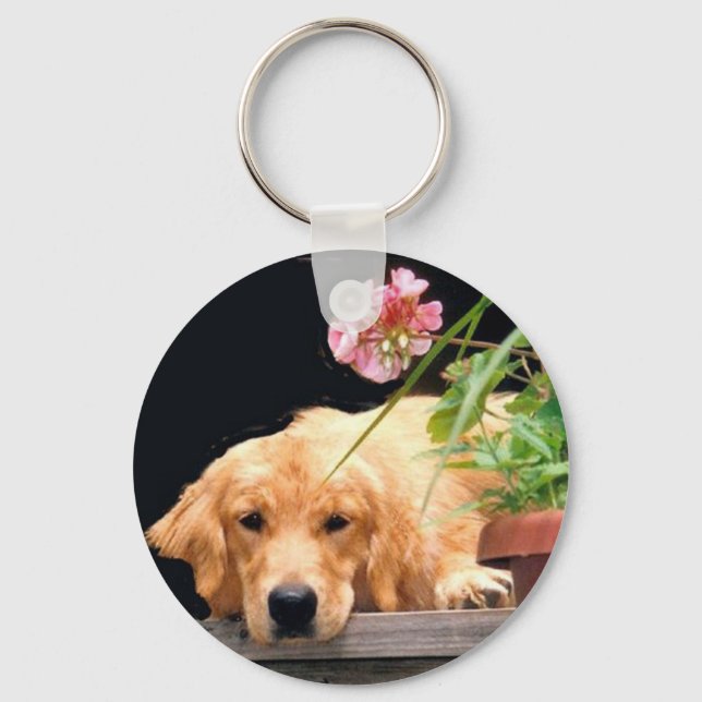 Porte-clés Golden Retriever Keychain With Flower (Recto)