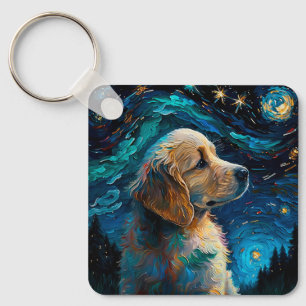 Porte-clés Golden Retriever Puppy Stress Nuit Van Gogh Style