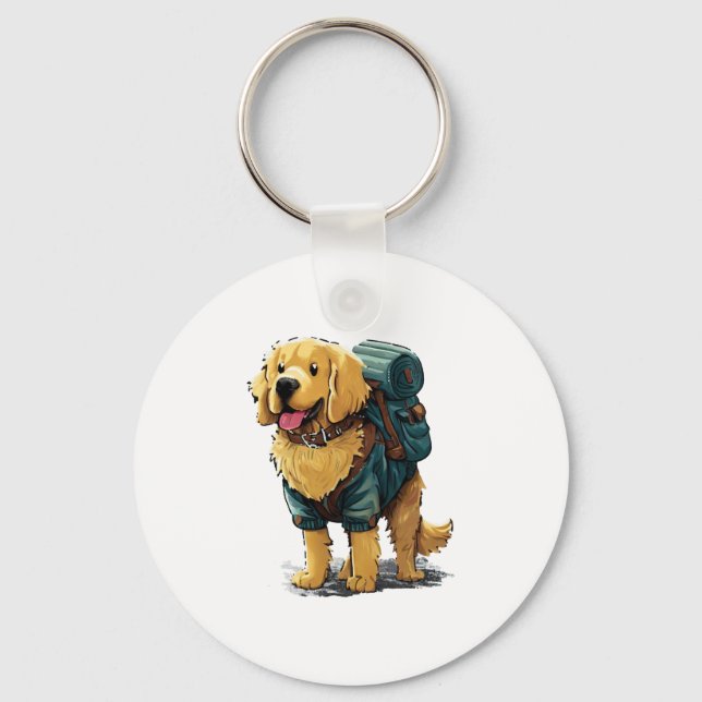 Porte-clés Golden Retriever Randonnée et Camping (Recto)