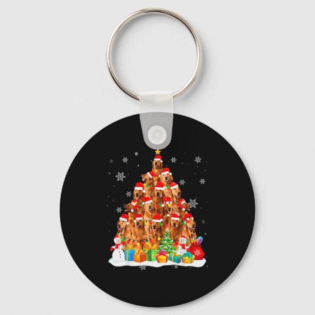 Porte-clés Golden Retriever Santa Christmas Tree Lights Dog X (Recto)