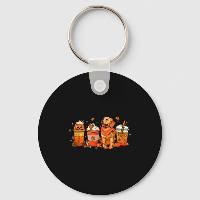 Porte-clés Golden Retriever Thanksgiving Fall Coffee Citrouil (Recto)