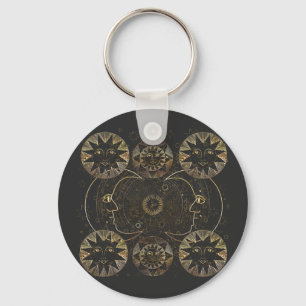 Porte-clés Golden Sun Moon Stars Art d'astronomie céleste