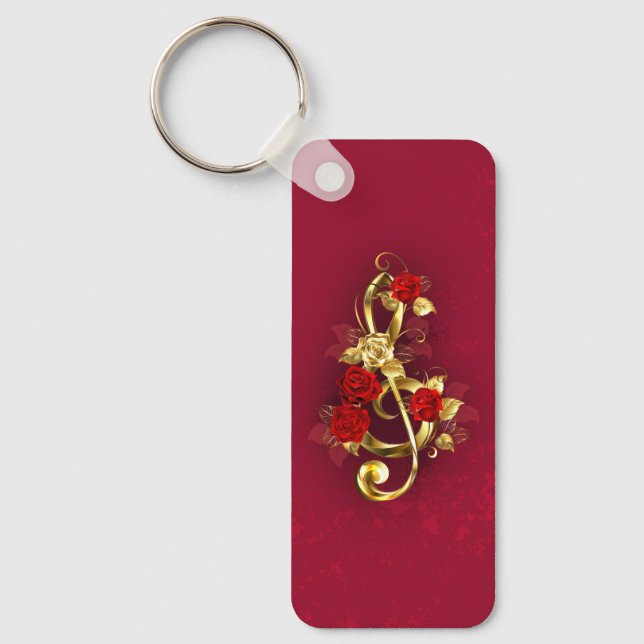 Porte-clés Golden Treble Clef avec fleurs Roses (Recto)