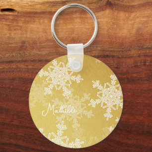 Porte-clés Golden White Snowflakes Minimaliste Nom de Noël