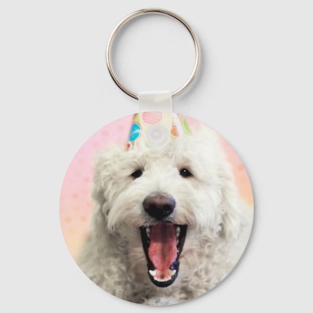 Porte-clés Goldendoodle avec Casquette du parti (Recto)