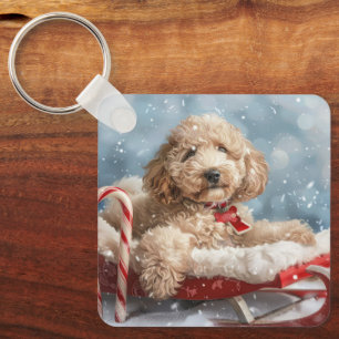 Porte-clés Goldendoodle Chien Festif de Noël