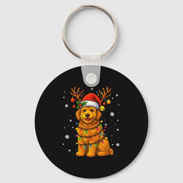 Porte-clés Goldendoodle Christmas Tee Reindeer Christmas Ligh (Recto)