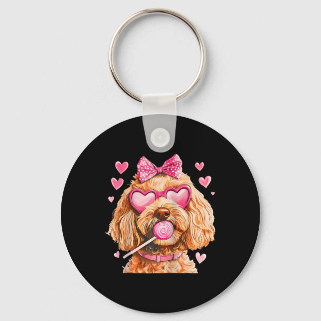 Porte-clés Goldendoodle Coquette Bow Valentine Day Raglan Bys (Recto)