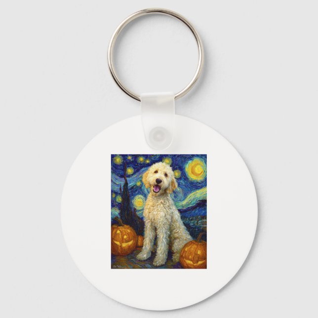 Porte-clés Goldendoodle mignon chien Halloween Jack-o'-lanter (Recto)