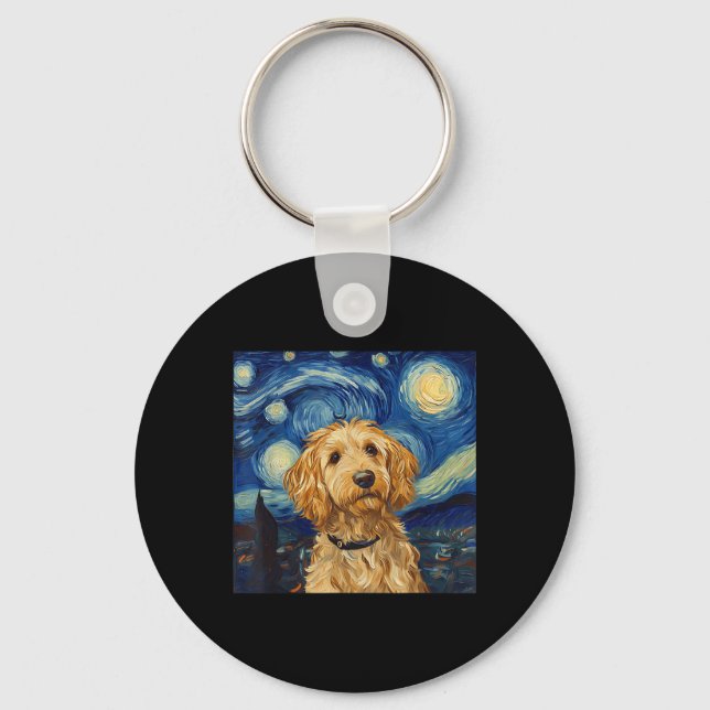 Porte-clés Goldendoodle Van Gogh Starry Nuit étoilée (Recto)