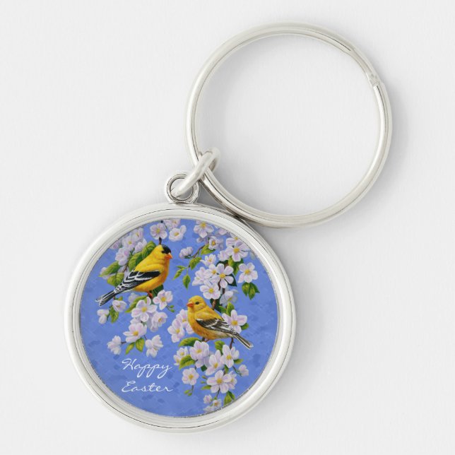 Porte-clés Goldfinch Birds and Flowers Blue (Devant)