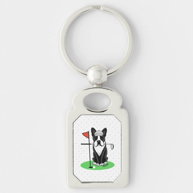 Porte-clés Golf Boston Terrier Chien (noir) mignon (Devant)