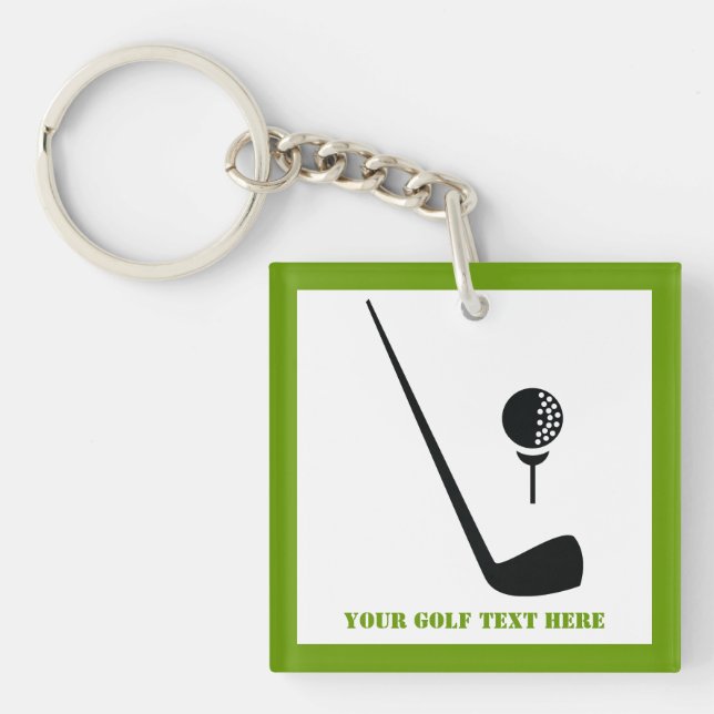 Porte-clés Golf club and ball black, green custom (Devant)