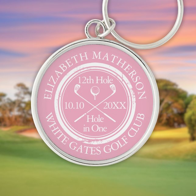Porte-clés Golf Hole in One Feminine Pink Personalized (Golf Hole in One Feminine Pink Personalized Keychain)