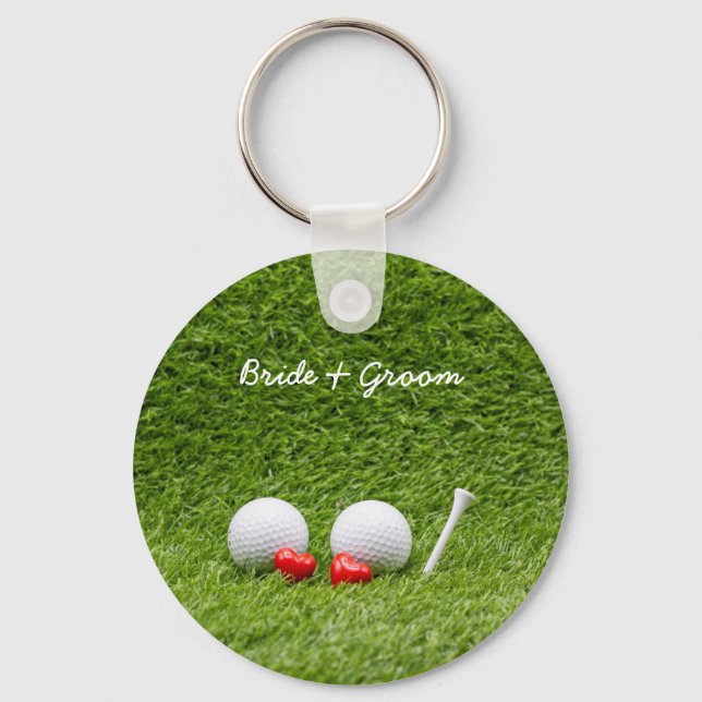 Porte-clés Golf Mariage deux balles de golf sur vert avec amo (Recto)