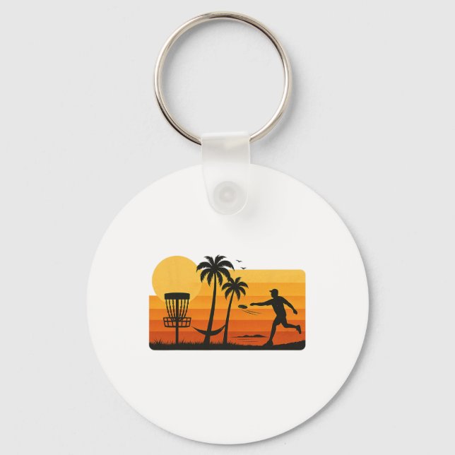 Porte-clés Golf sur Disque Coucher de Soleil Tropical Palmier (Recto)