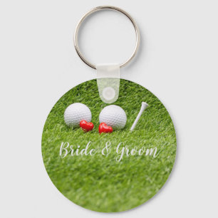 Porte-clés Golf Wedding with golf ball tee with love on green
