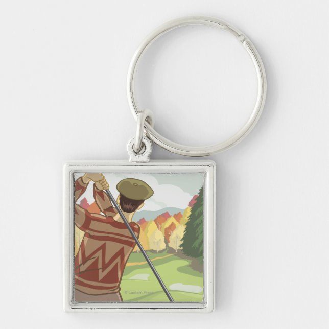 Porte-clés Golfer Scene - Lac Flathead, Montana (Devant)