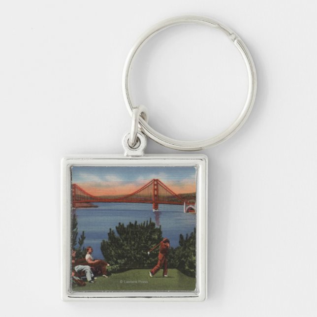 Porte-clés Golfeurs avec Golden Gate Bridge en Arrière - plan (Devant)