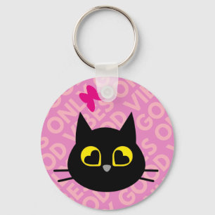 Porte-clés GOOD VIBES SEULEMENT ! Bague de clé de chat noir d