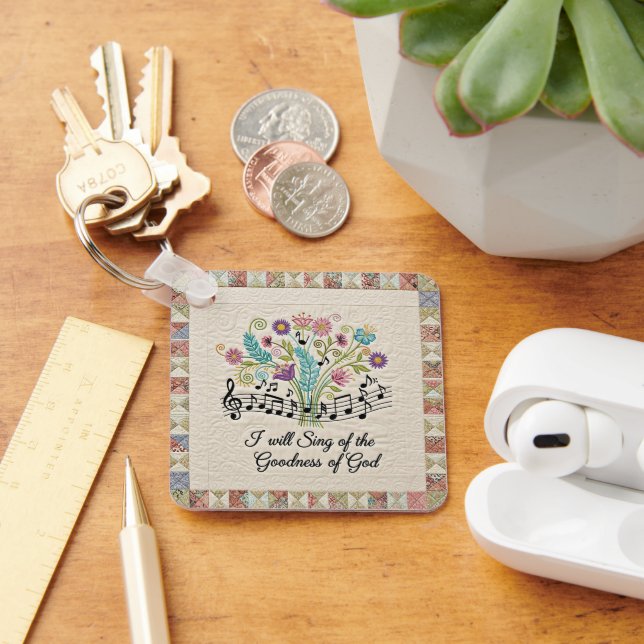 Porte-clés Goodness of God quilted look floral music (Bureau)