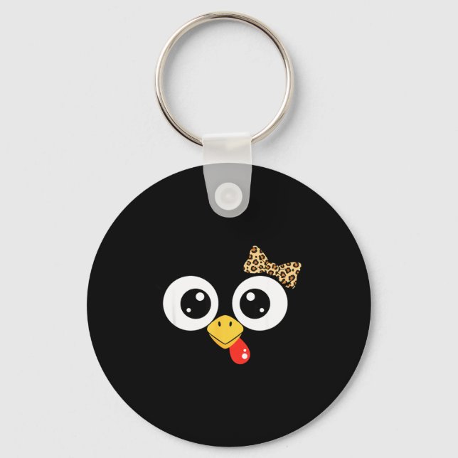 Porte-clés Googly-eyed Turkey With Leopard Bow, Funny Cartoon (Recto)