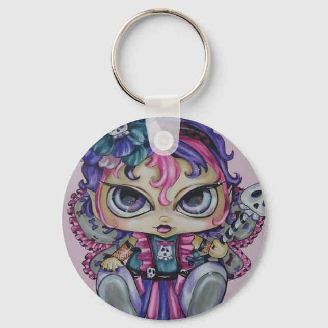 Porte-clés Goth Baby Fae Skull Big Eyed Imaginaire Art Porte  (Recto)