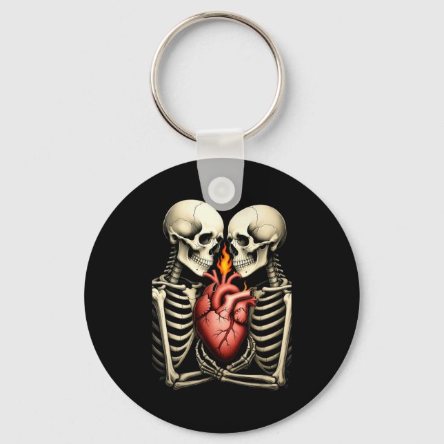 Porte-clés Gothic Skull Couple Flaming Heart Dark Romance Sty (Recto)
