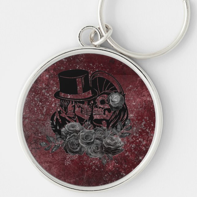 Porte-clés Gothique Kissing Skulls Couple Et Sang Rouge Étern (Devant)