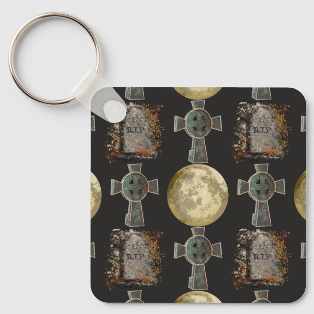 Porte-clés Gothique R.I.P. Headstone Celtic Cross Pleine lune (Recto)