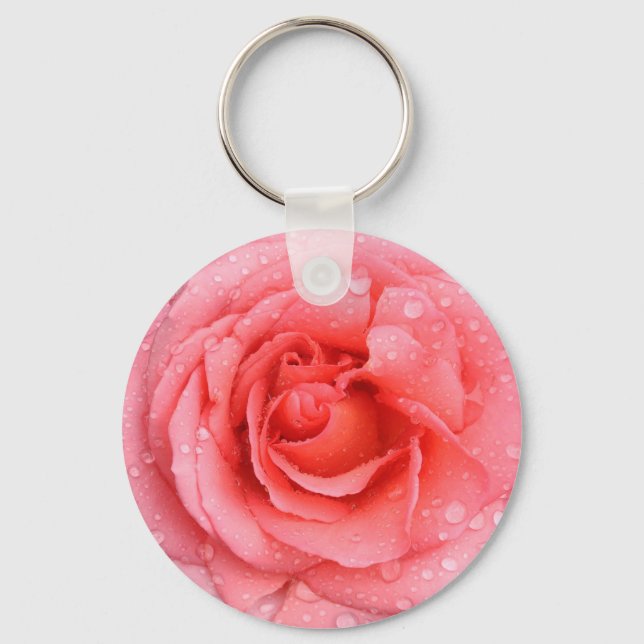 Porte-clés Gouttes d'eau de rose rose romantique (Recto)