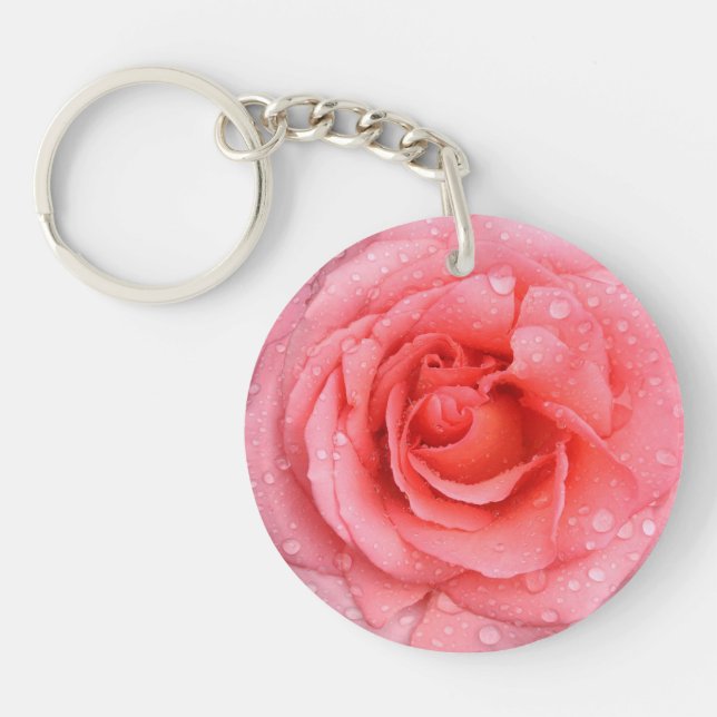 Porte-clés Gouttes d'Eau de Rose Rose Romantique (Devant)