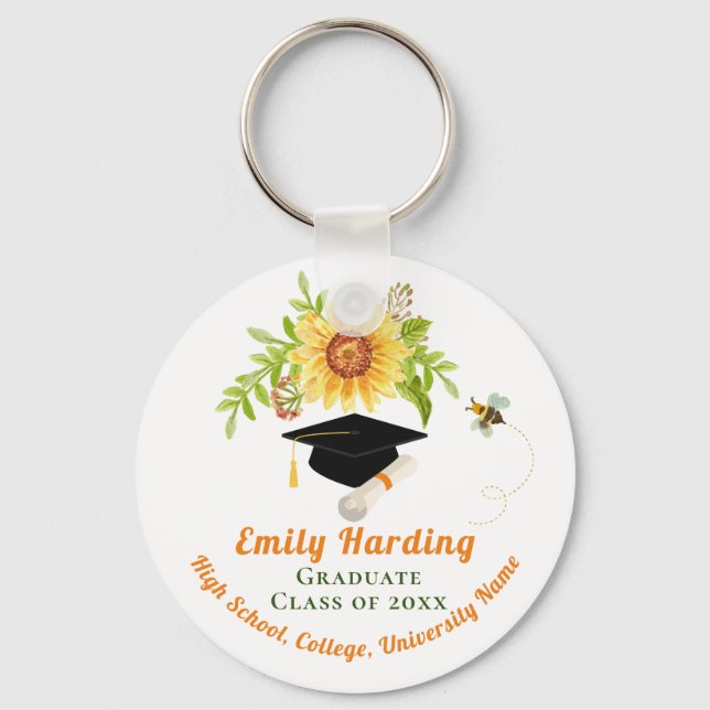 Porte-clés Graduation Félicitation Classe de fleurs florales (Recto)