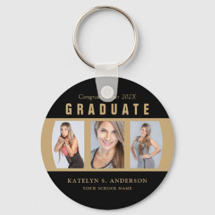 Porte-clés Graduation Photo Collage Black and Gold Custom
