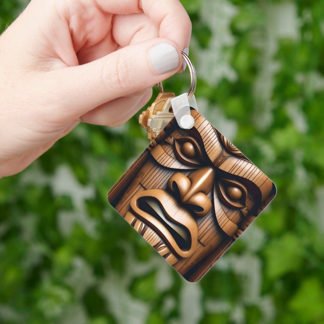Porte-clés Grain de bois Nouvelle-Zélande Tiki, (main)