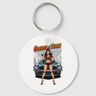 Porte-clés Graisse & Tease – Pin-Up Girl Hot Rod