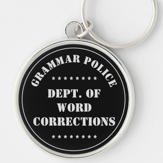 Porte-clés Grammar Humour de police Texte blanc (Devant)