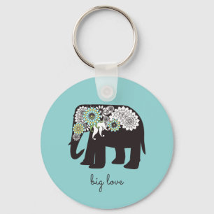 Porte-clés Grand amour turquoise bleu éléphant paisley
